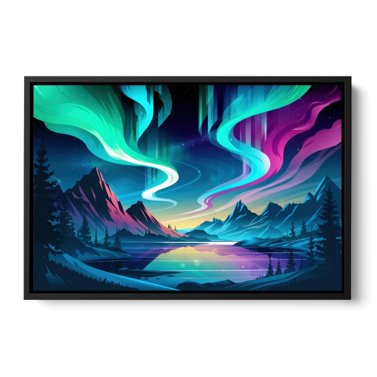 Aurora Starry Night - Black Framed Canvas Wall Art - Front