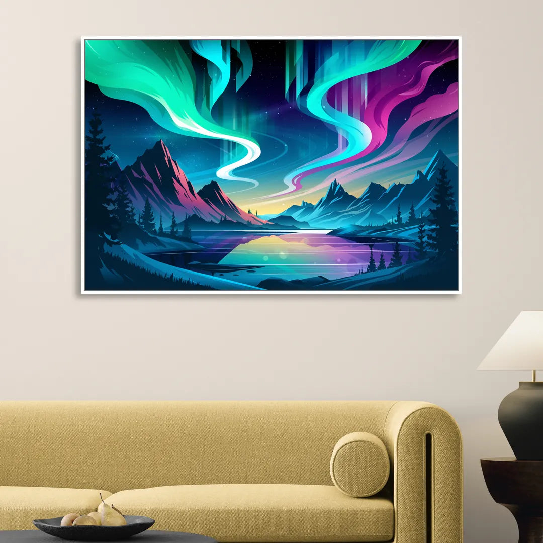 Aurora Starry Night Living Room - White Canvas Wall Art