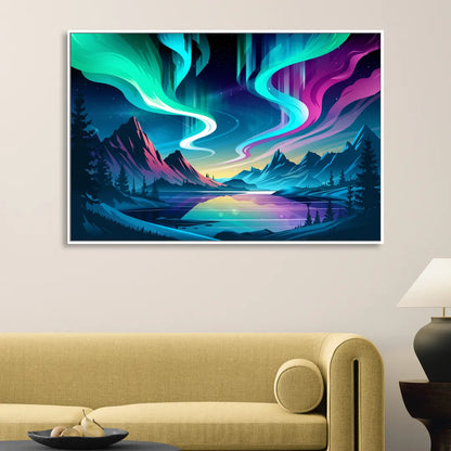 Aurora Starry Night Living Room - White Canvas Wall Art