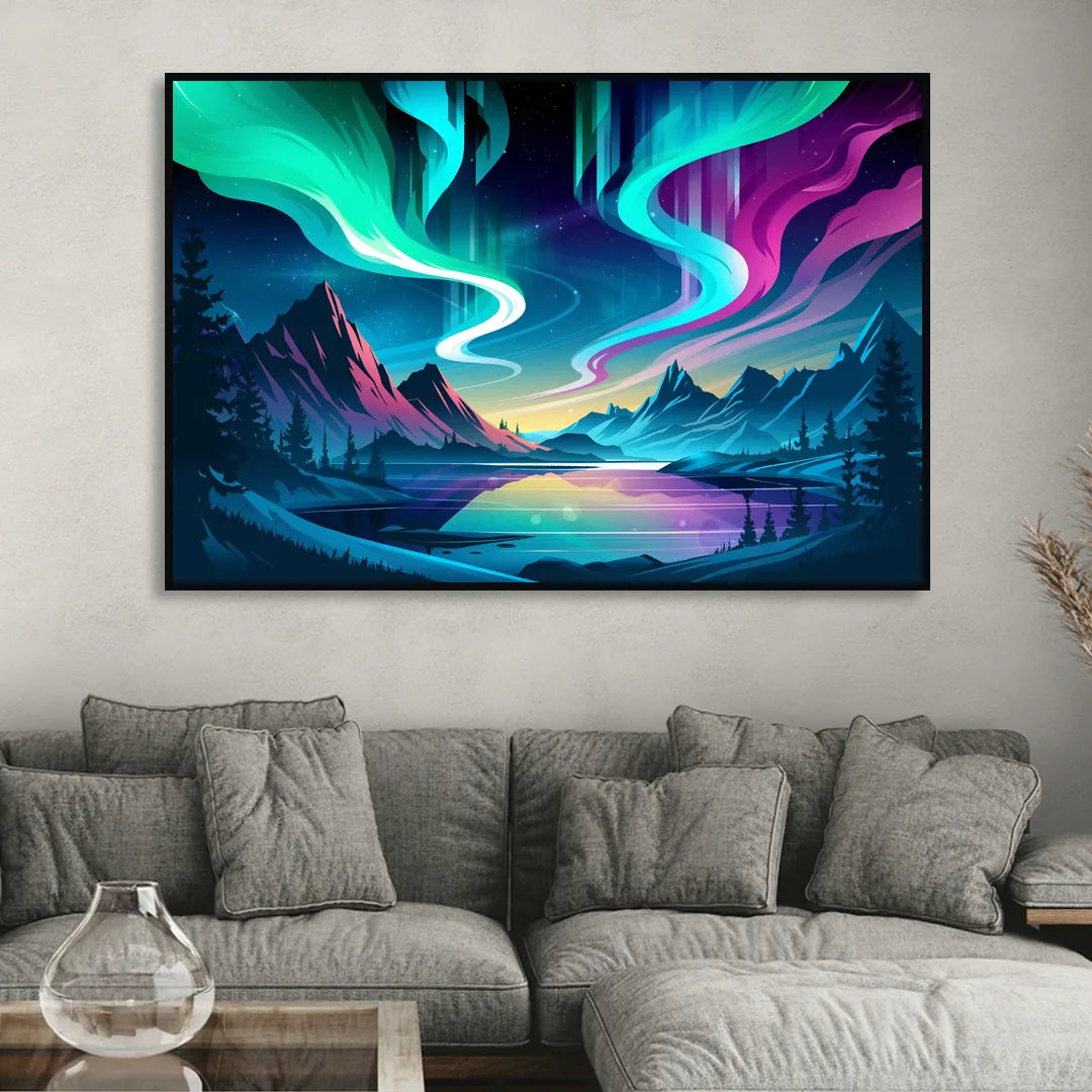 Aurora Starry Night Living Room - Black Canvas Wall Art