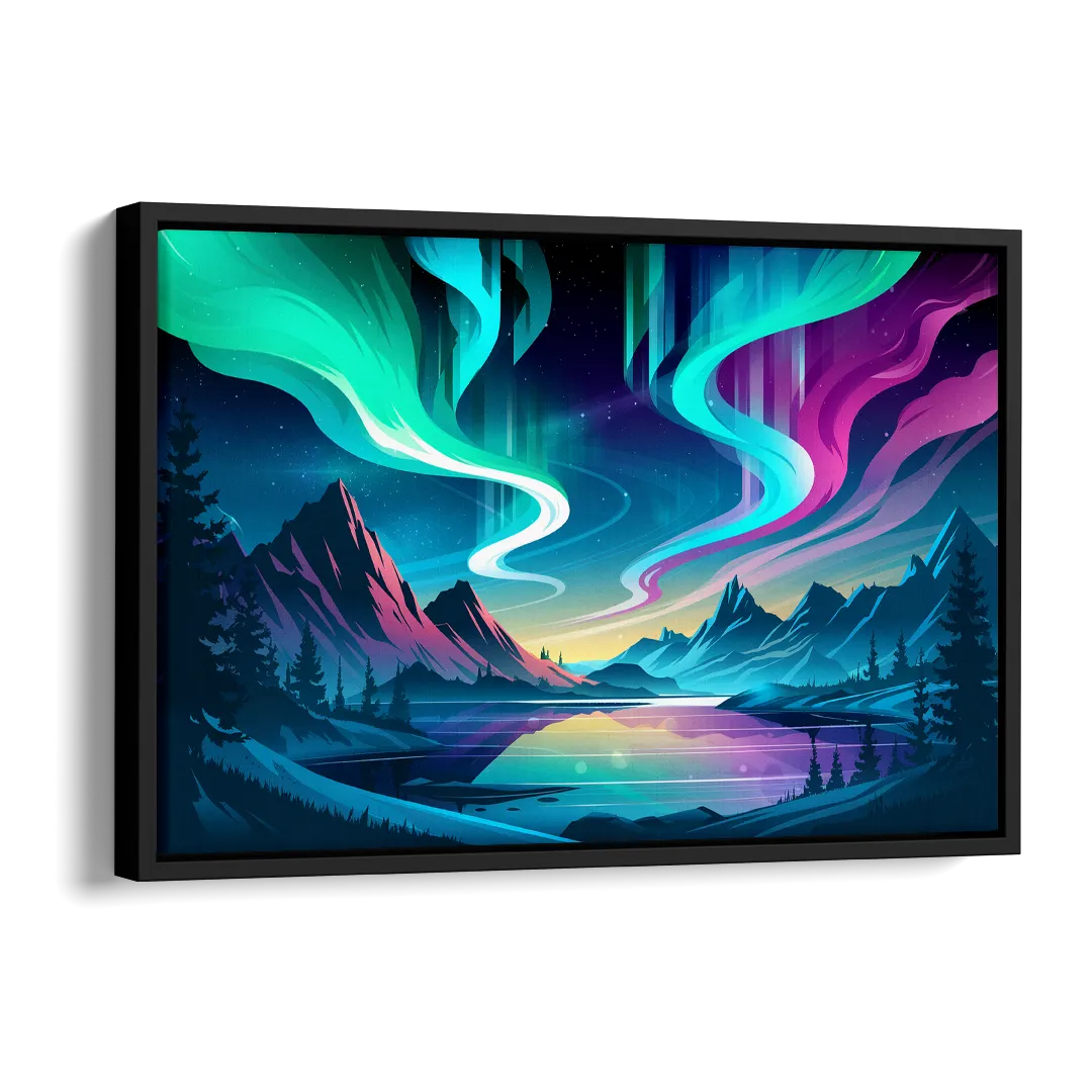 Aurora Starry Night Side - Black Canvas Wall Art
