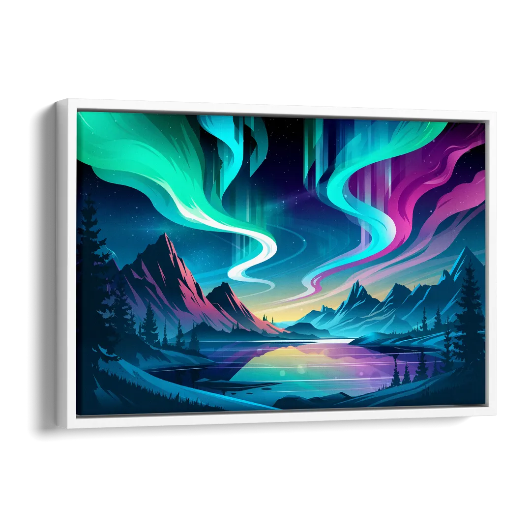 Aurora Starry Night Side - White Canvas Wall Art