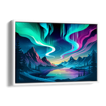 Aurora Starry Night Side - White Canvas Wall Art