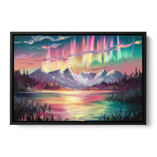 Aurora Sunset Glow - Black Framed Canvas Wall Art - Front