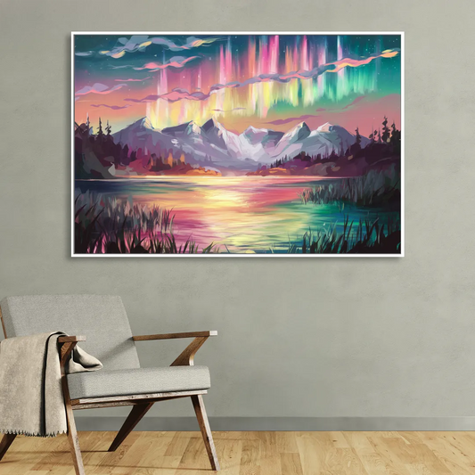 Aurora Sunset Glow Living Room - White Canvas Wall Art