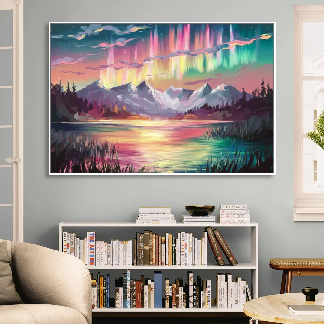 Aurora Sunset Glow Sitting Room - White Canvas Wall Art