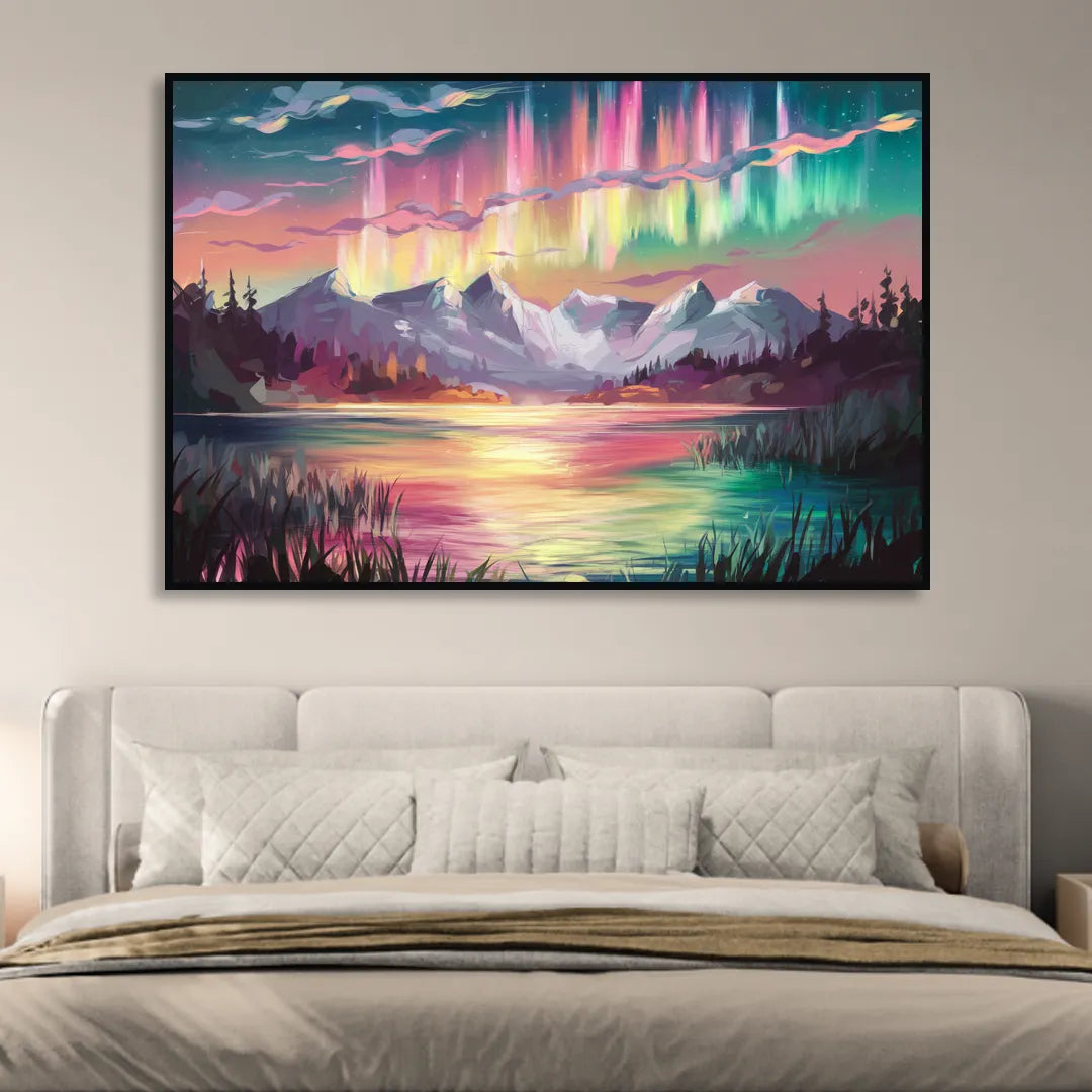 Aurora Sunset Glow Living Room - Black Canvas Wall Art
