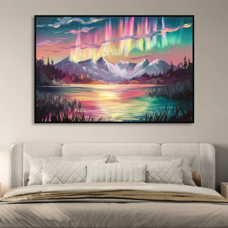 Aurora Sunset Glow Living Room - Black Canvas Wall Art