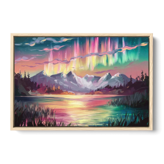 Aurora Sunset Glow - Oak Framed Canvas Wall Art - Front