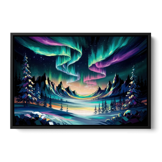 Aurora Vibrant Skies - Black Framed Canvas Wall Art - Front