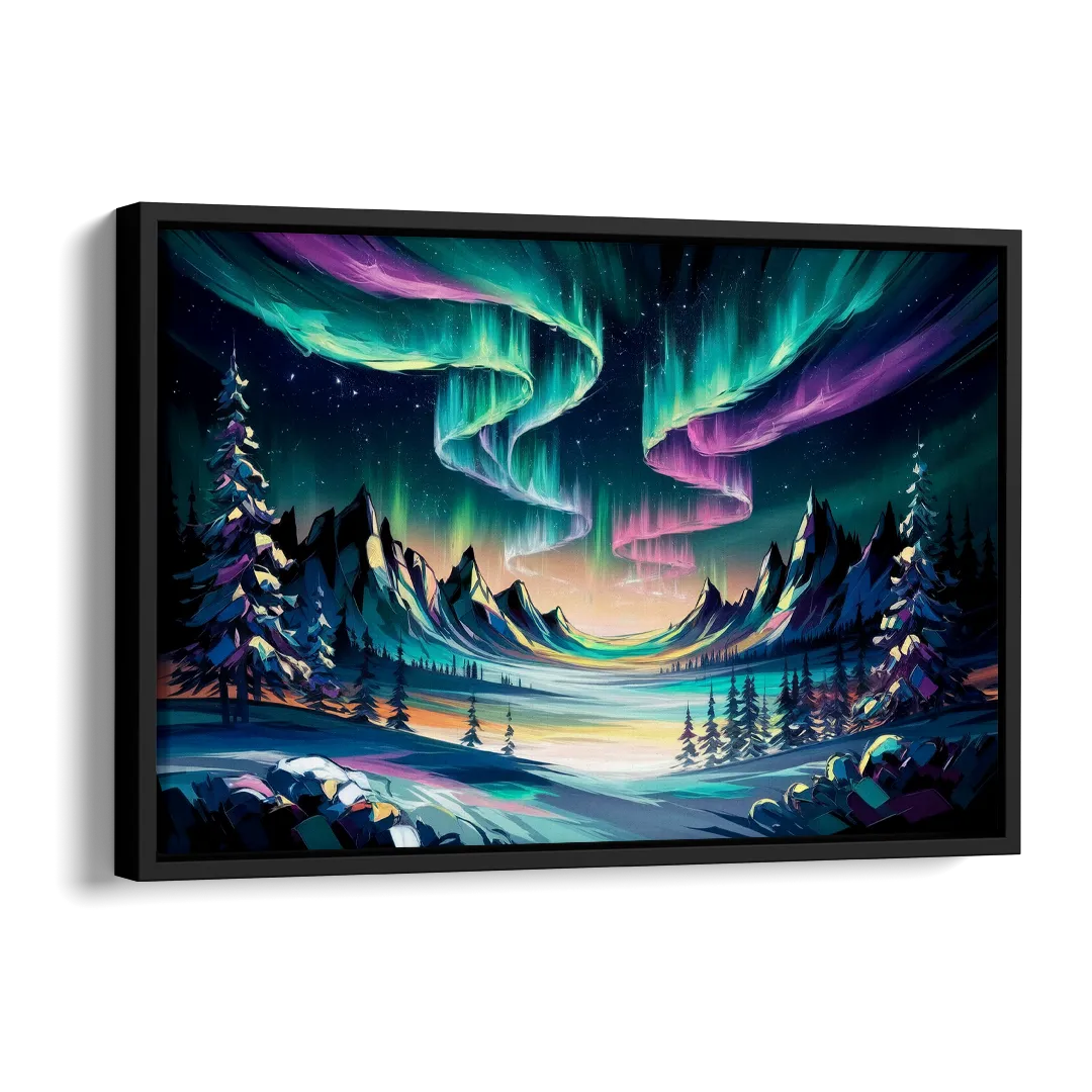 Aurora Vibrant Skies Side - Black Canvas Wall Art