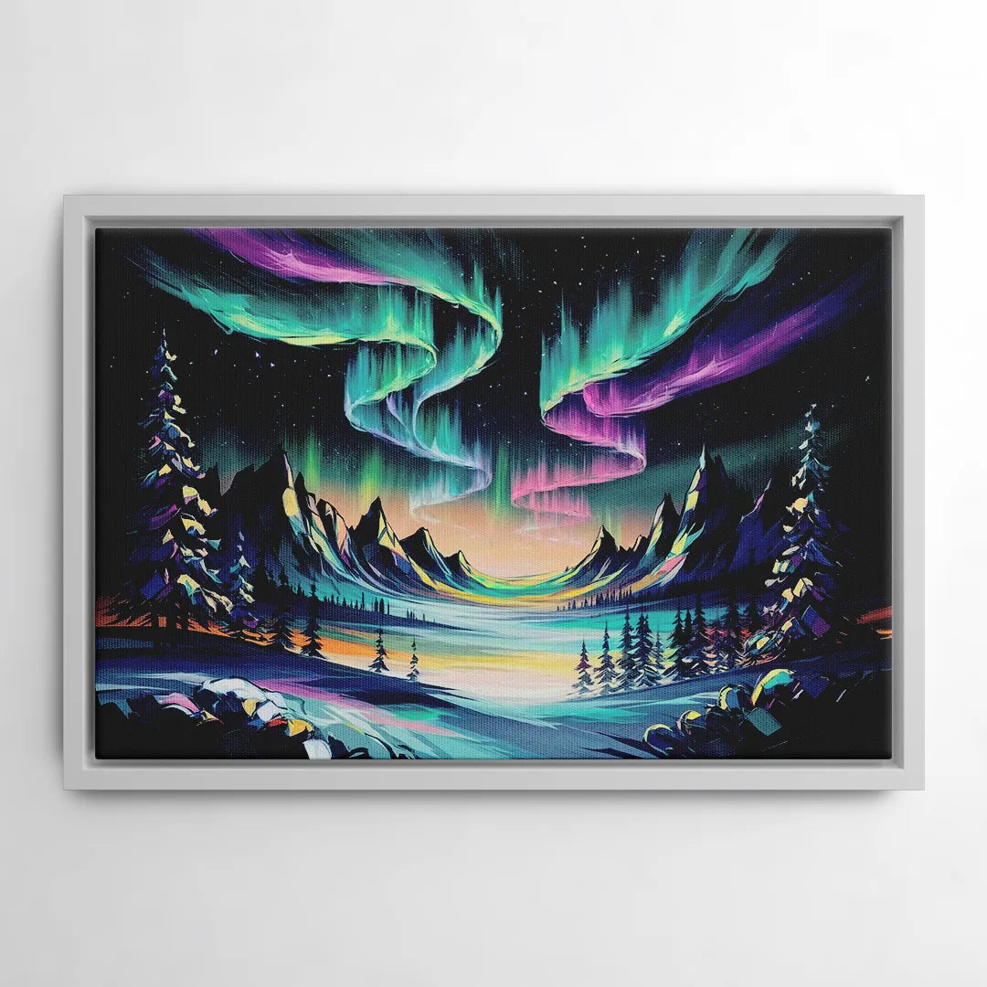 Aurora Vibrant Skies - White Frame Canvas