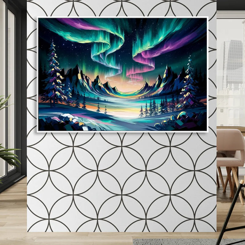 Aurora Vibrant Skies Sitting Room - White Canvas Wall Art