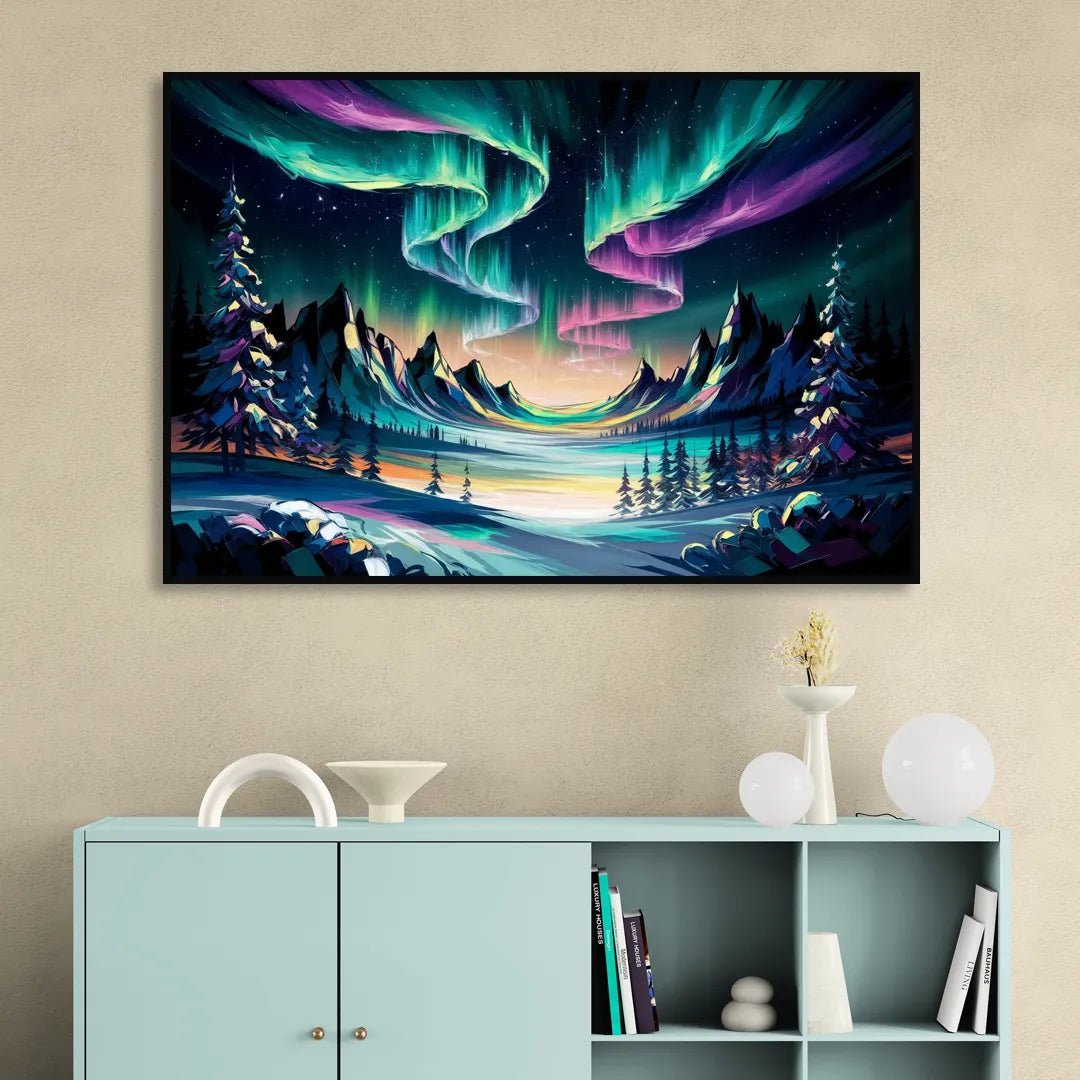 Aurora Vibrant Skies Sitting Room - Black Canvas Wall Art