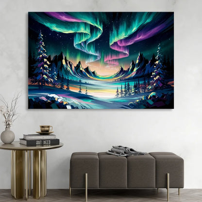 Aurora Vibrant Skies Living Room - Canvas Wall Art