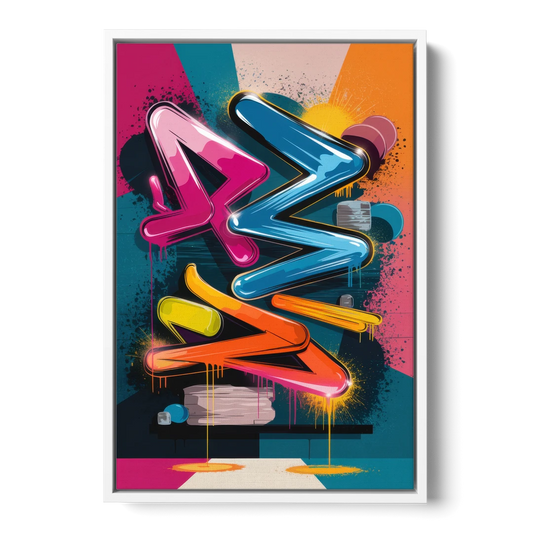 Austin Artistic Graffiti - White Framed Canvas Wall Art - Front