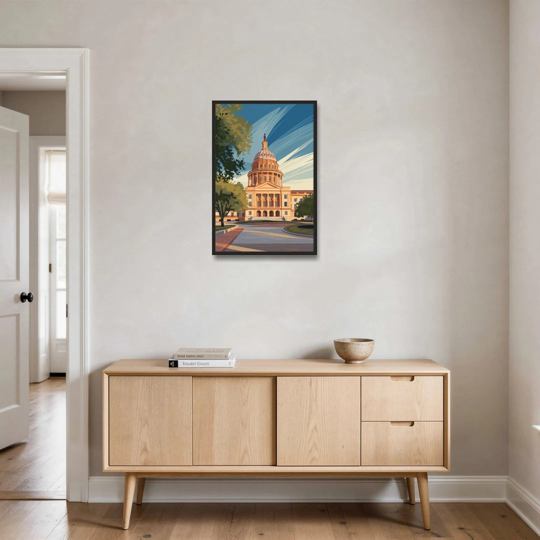 Austin Capitol Building Charm - Black Framed Canvas Wall Art - Coffee Table - 20x30