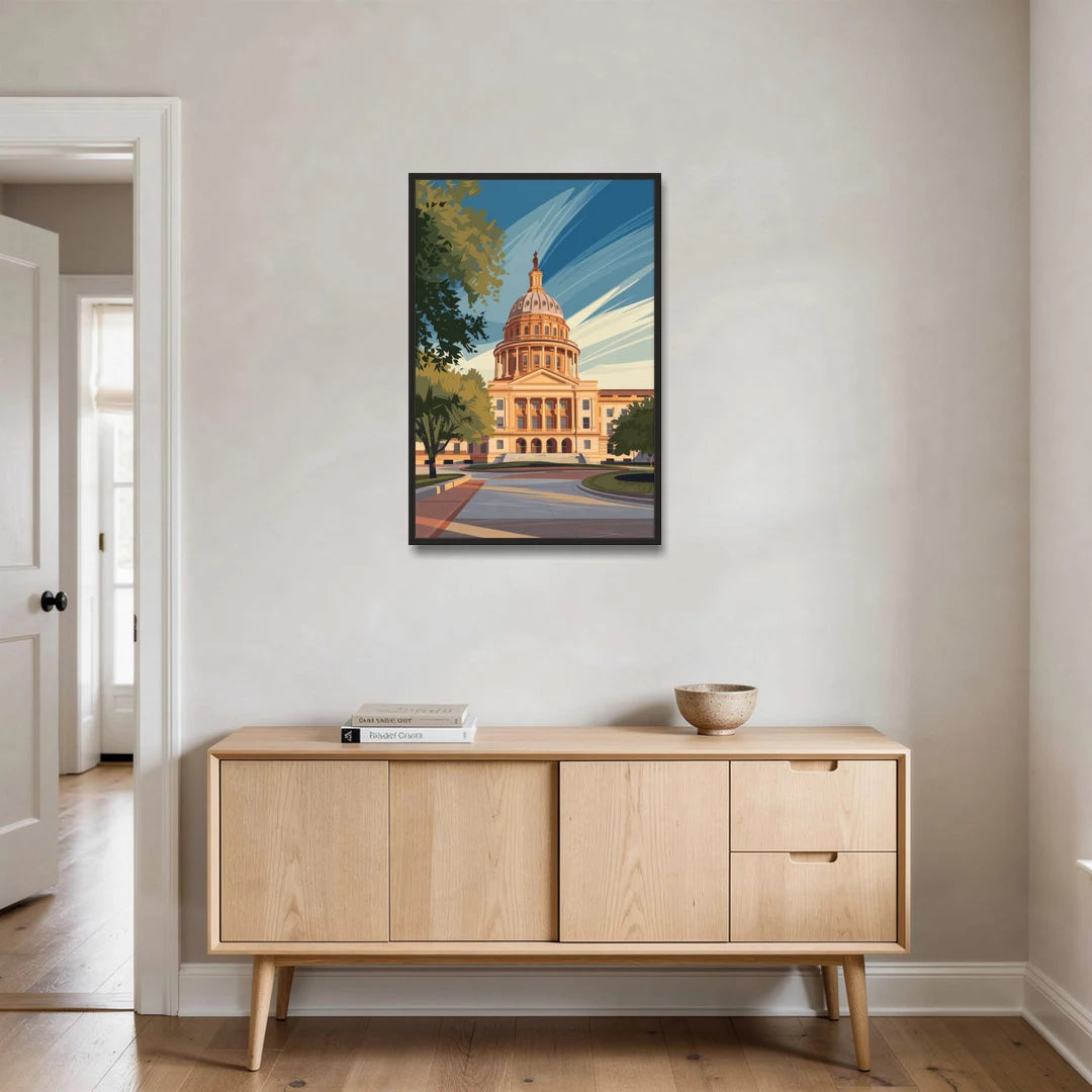 Austin Capitol Building Charm - Black Framed Canvas Wall Art - Coffee Table - 24x36