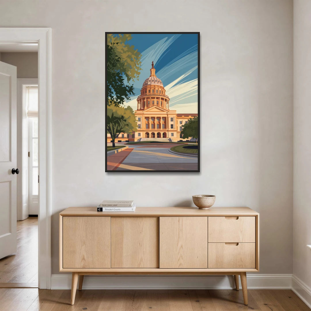 Austin Capitol Building Charm - Black Framed Canvas Wall Art - Coffee Table - 32x48