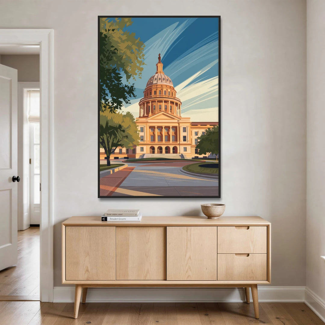 Austin Capitol Building Charm - Black Framed Canvas Wall Art - Coffee Table - 40x60
