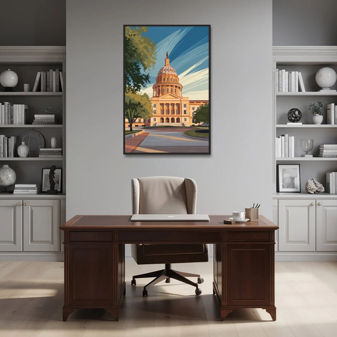 Austin Capitol Building Charm - Black Framed Canvas Wall Art - Office - 32x48