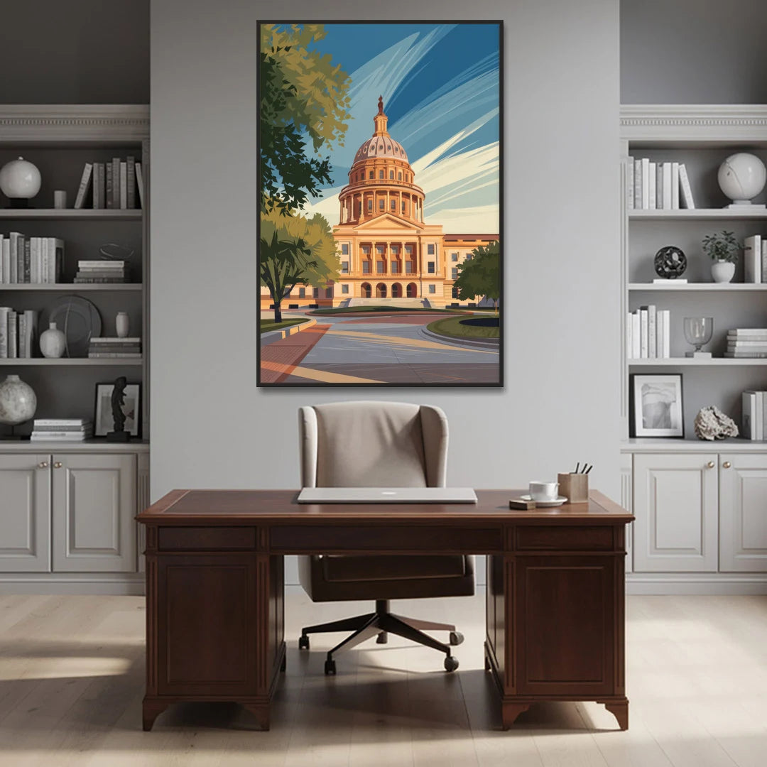 Austin Capitol Building Charm - Black Framed Canvas Wall Art - Office - 40x60