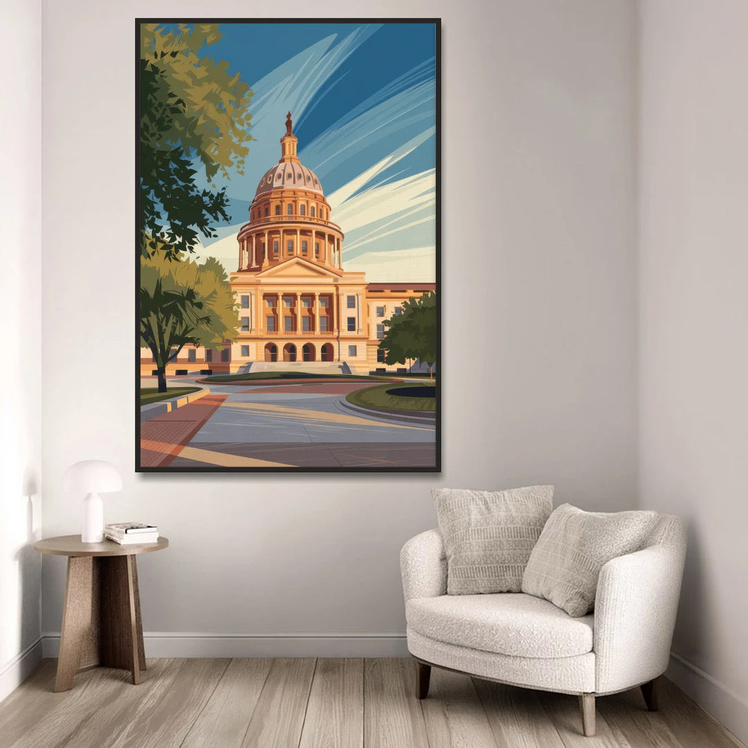 Austin Capitol Building Charm - Black Framed Canvas Wall Art - Sofa - 40x60