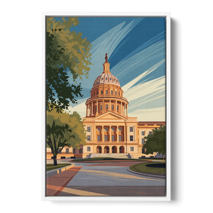 Austin Capitol Building Charm Front - White Canvas Wall Art