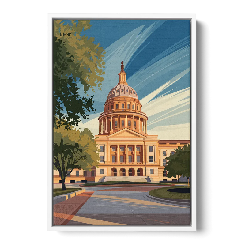 Austin Capitol Building Charm Front - White Canvas Wall Art