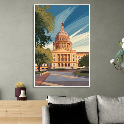 Austin Capitol Building Charm Sitting Room - White Canvas Wall Art