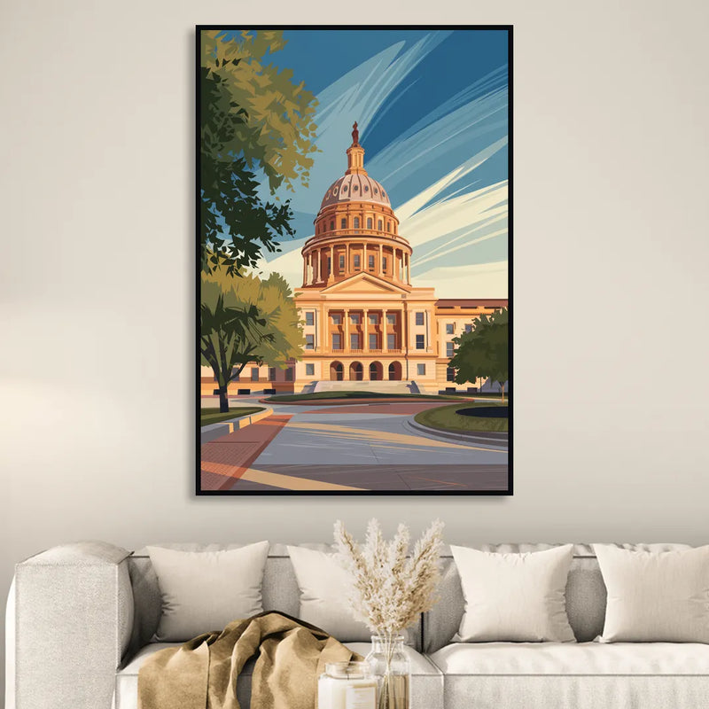 Austin Capitol Building Charm Living Room - Black Canvas Wall Art