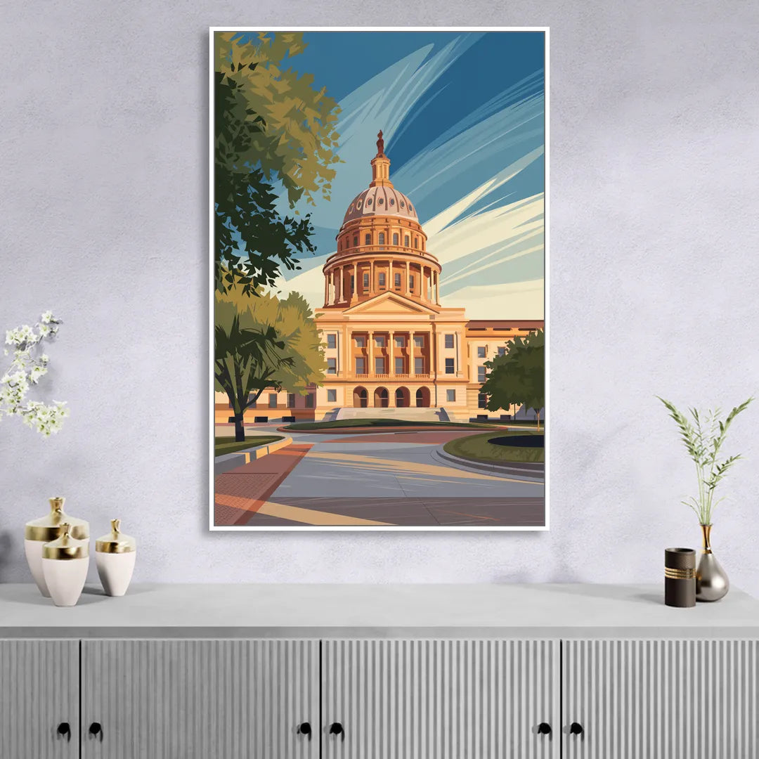 Austin Capitol Building Charm Living Room - White Canvas Wall Art