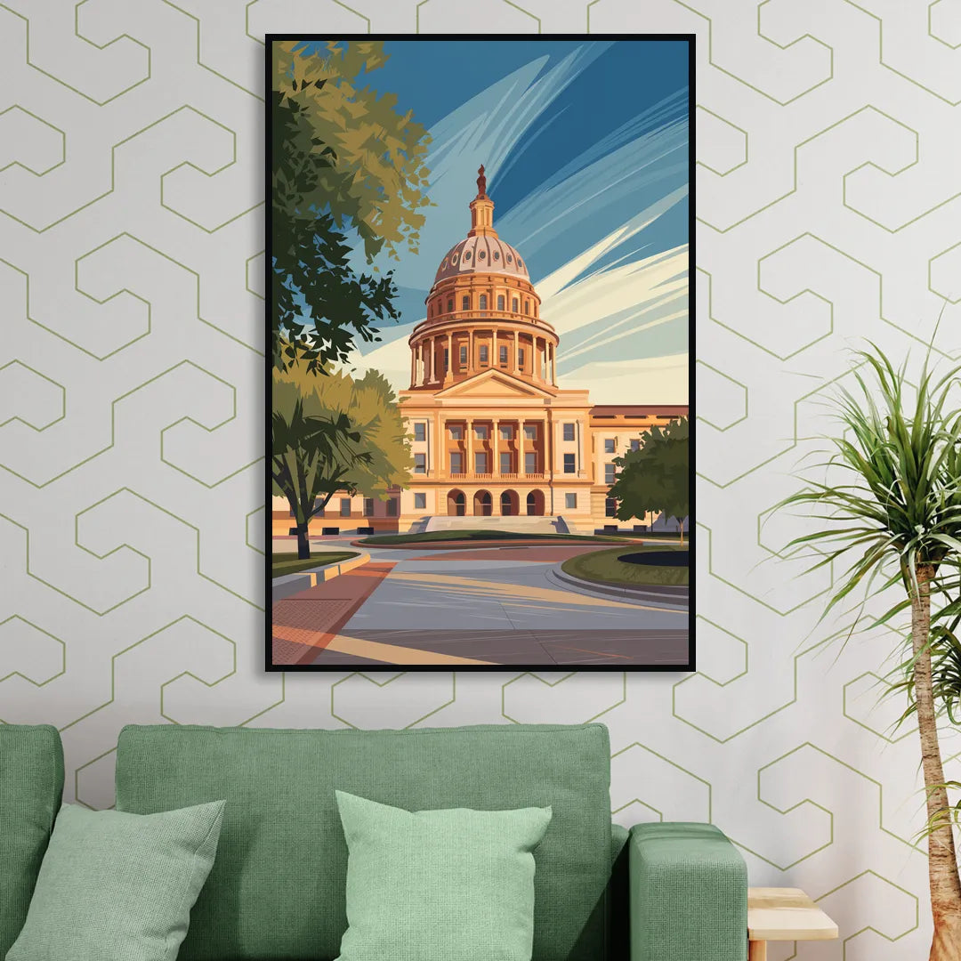 Austin Capitol Building Charm Sitting Room - Black Canvas Wall Art