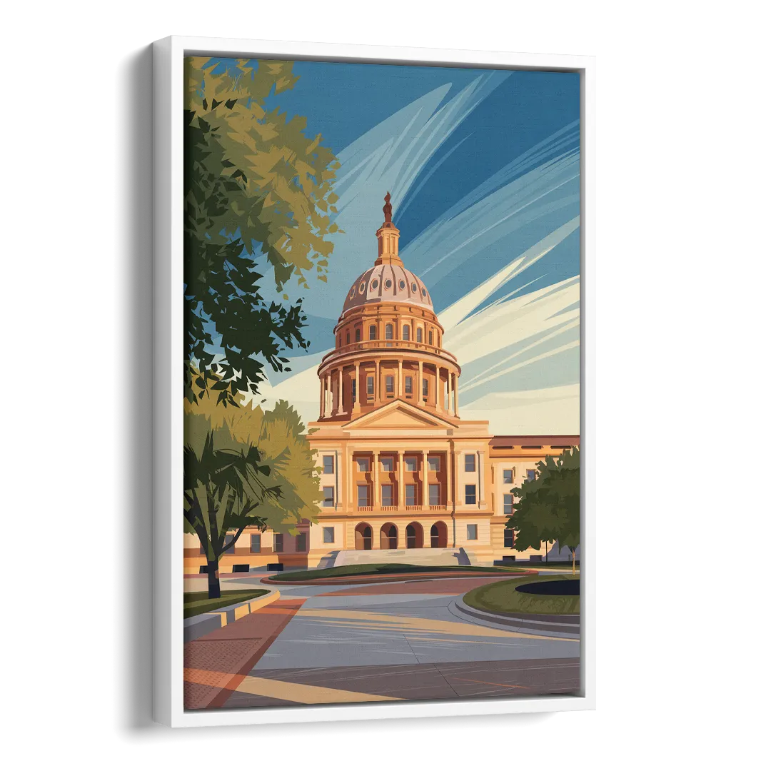 Austin Capitol Building Charm Side - White Canvas Wall Art