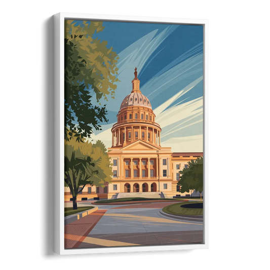 Austin Capitol Building Charm Side - White Canvas Wall Art