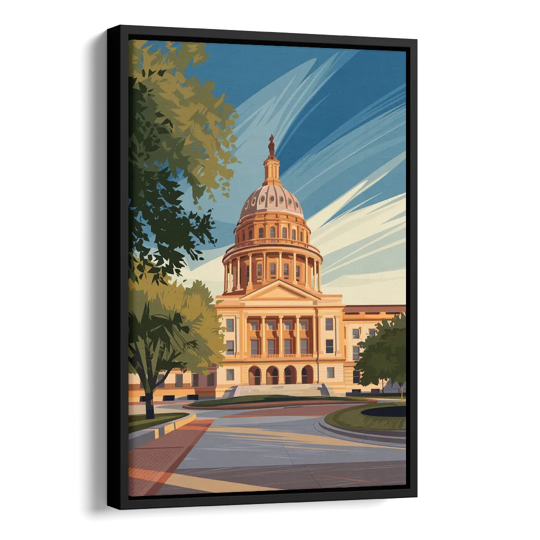 Austin Capitol Building Charm Side - Black Canvas Wall Art