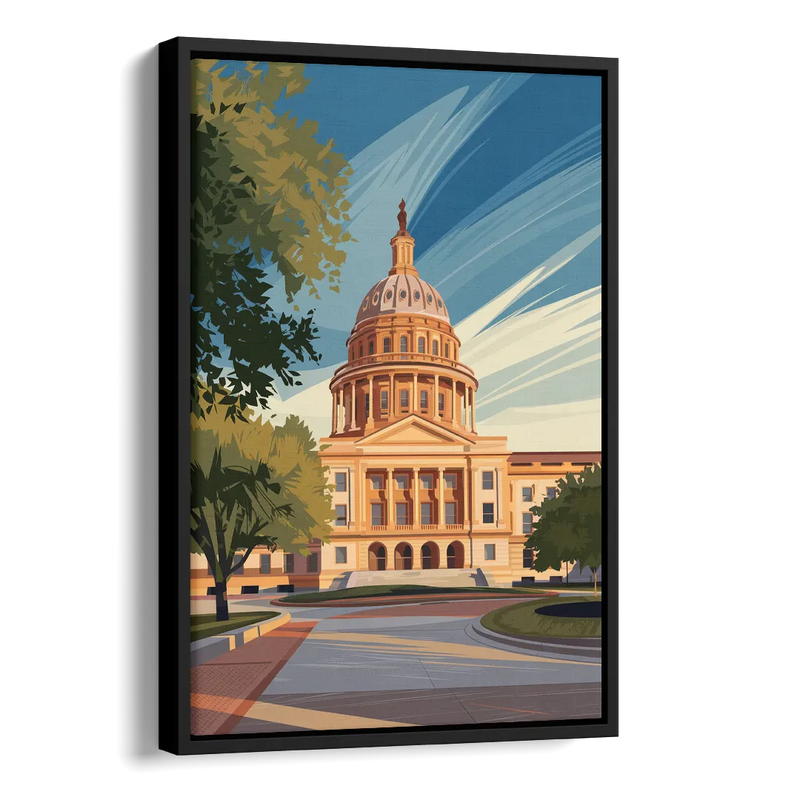 Austin Capitol Building Charm Side - Black Canvas Wall Art