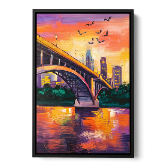 Austin Congress Avenue Bridge - Black Framed Canvas Wall Art - Front