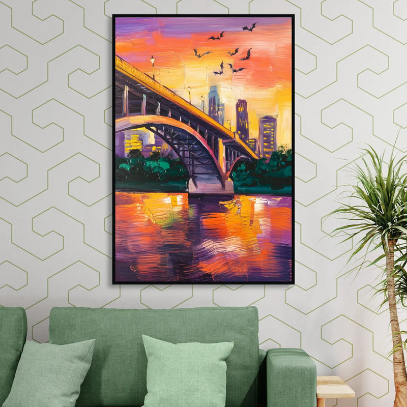 Austin Congress Avenue Bridge Living Room - Black Canvas Wall Art