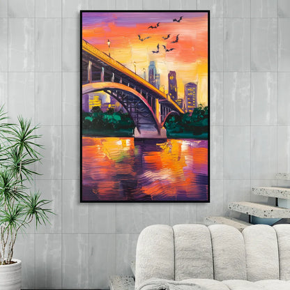 Austin Congress Avenue Bridge Sitting Room - Black Canvas Wall Art