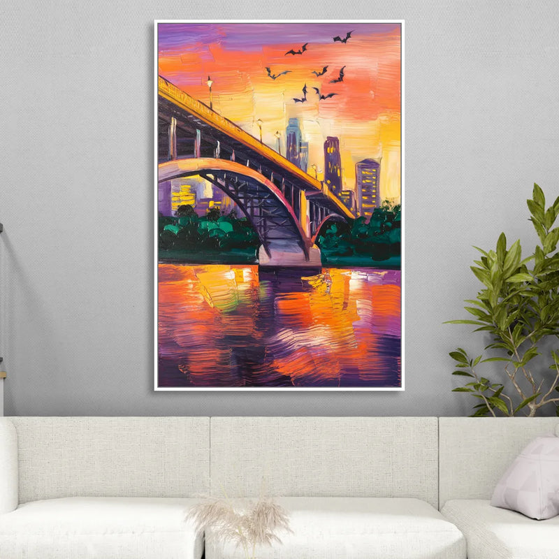 Austin Congress Avenue Bridge Sitting Room - White Canvas Wall Art