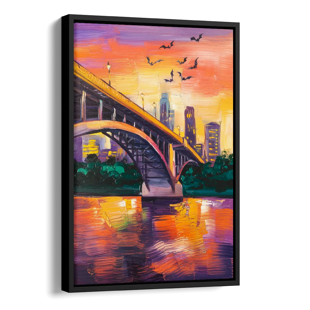 Austin Congress Avenue Bridge Side - Black Canvas Wall Art