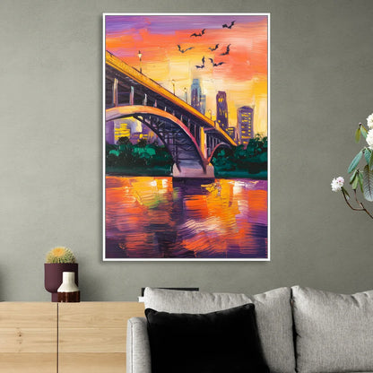 Austin Congress Avenue Bridge Living Room - White Canvas Wall Art