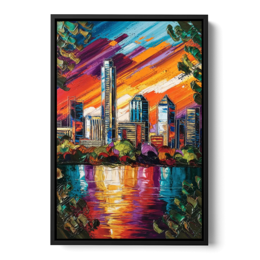 Austin Downtown Vibes - Black Framed Canvas Wall Art - Front