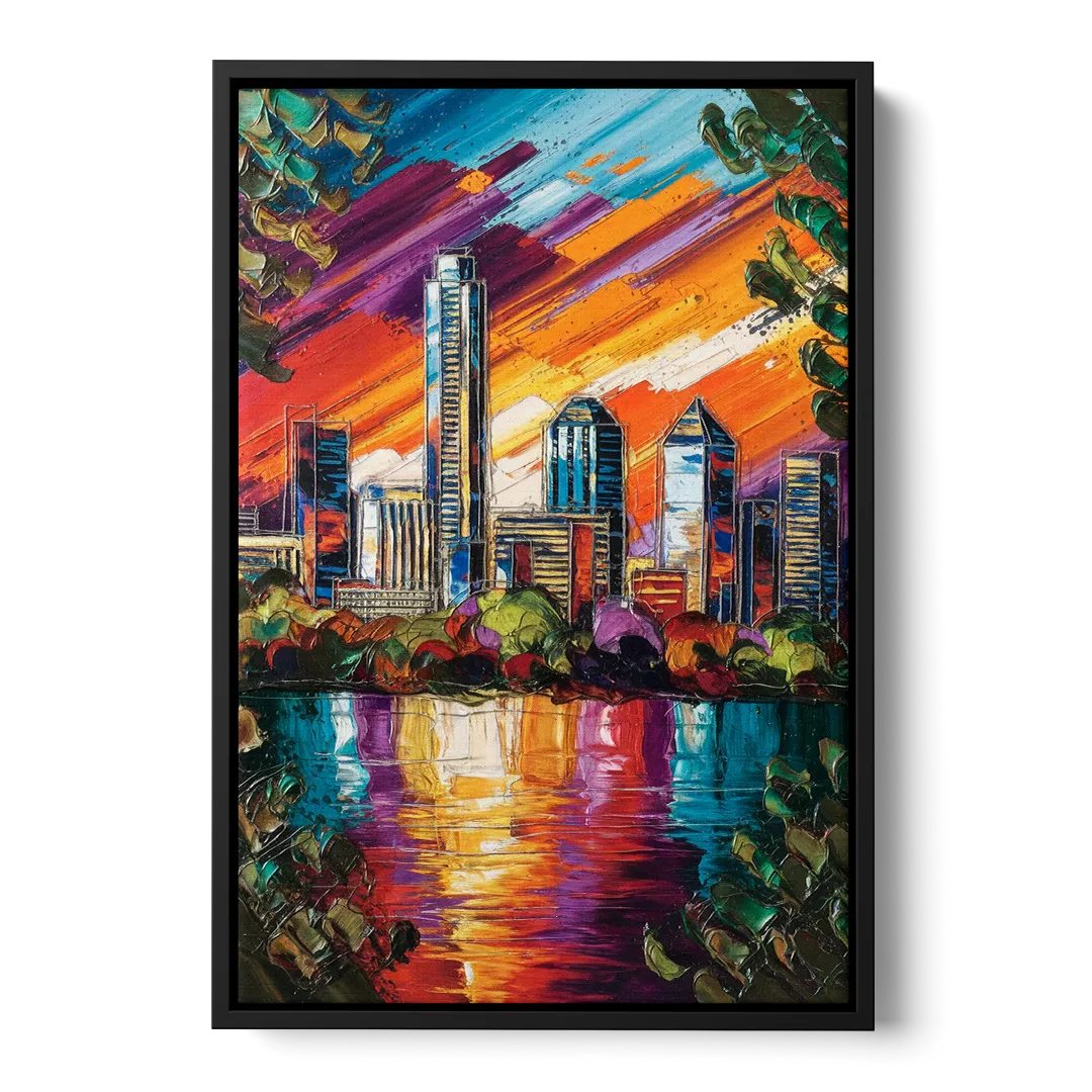 Austin Downtown Vibes Front - Black Canvas Wall Art