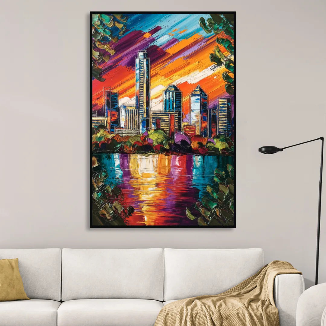 Austin Downtown Vibes Sitting Room - Black Canvas Wall Art