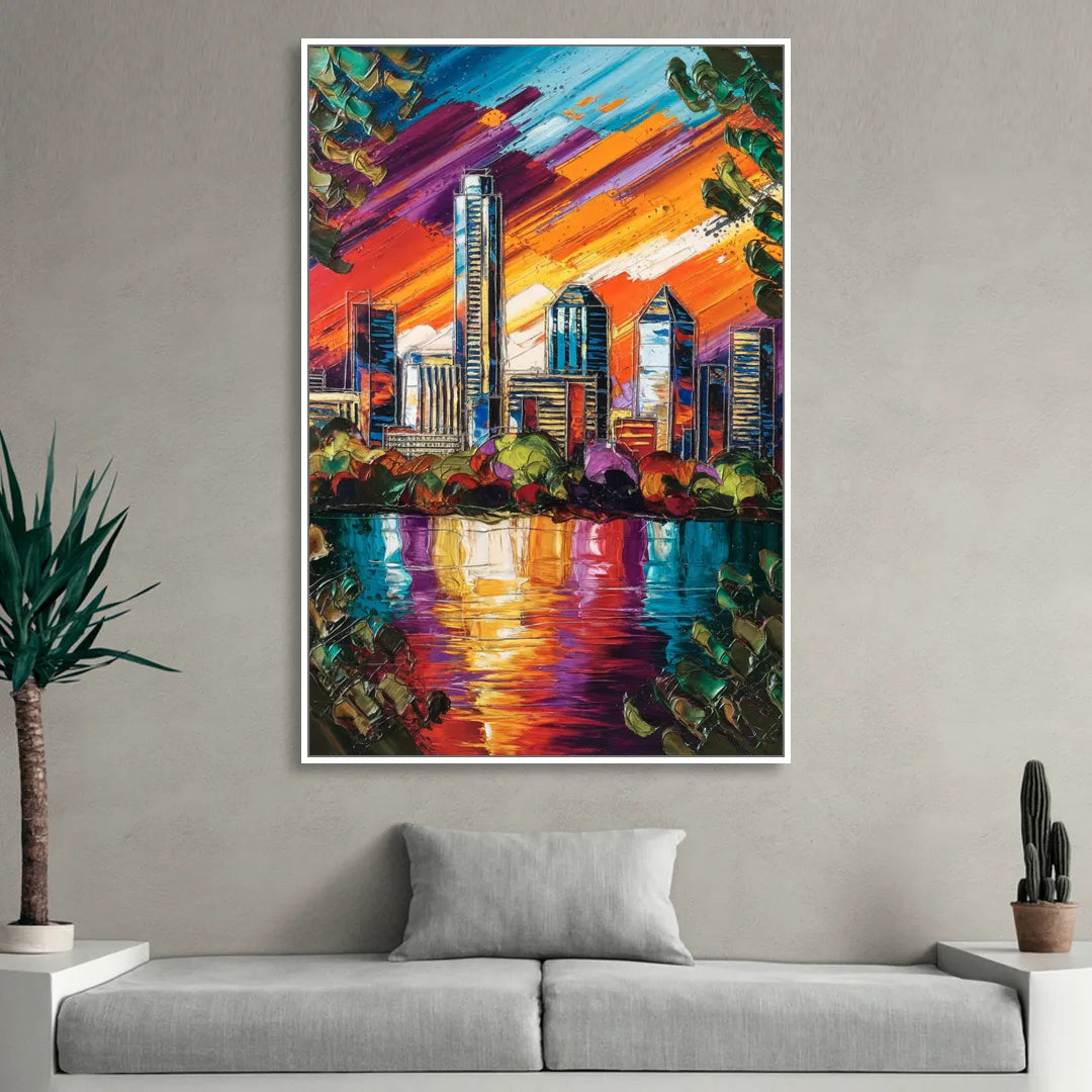 Austin Downtown Vibes Sitting Room - White Canvas Wall Art