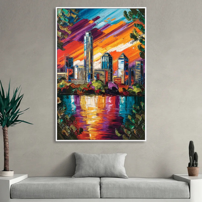 Austin Downtown Vibes Sitting Room - White Canvas Wall Art