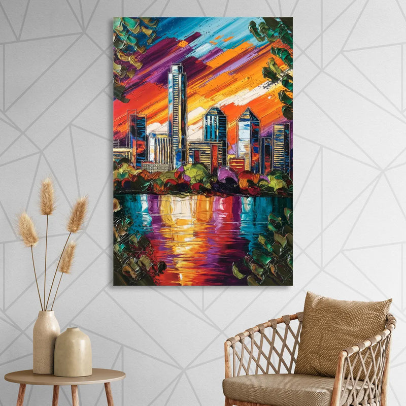 Austin Downtown Vibes Sitting Room - Canvas Wall Art