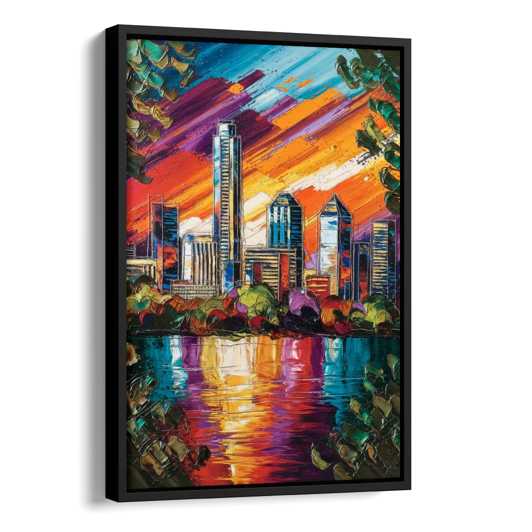 Austin Downtown Vibes Side - Black Canvas Wall Art